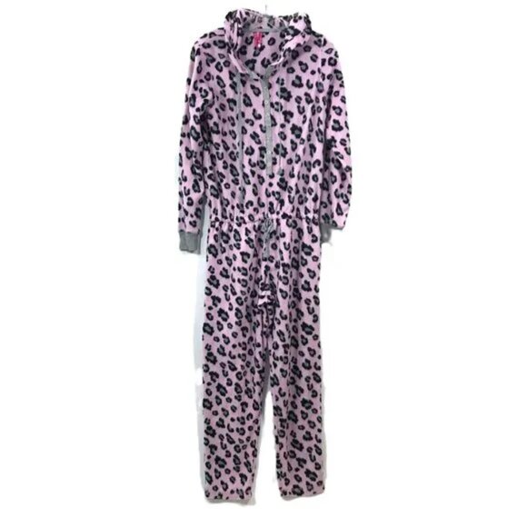 Pink Animal Print Fleece Footed Pajamas Hooded Women S, Jennifer Moore Jenni - Picture 12 of 12